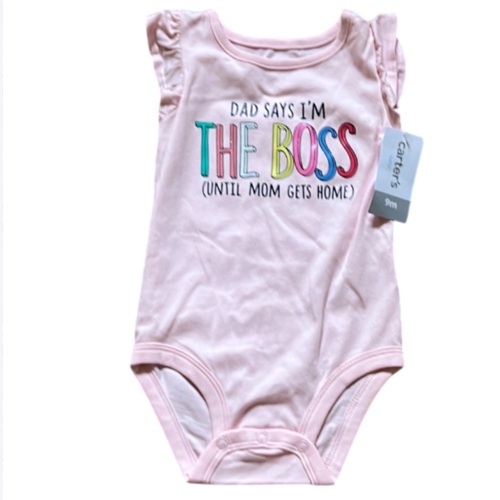 Carter's Pink Baby Onesie “Dad Says I’m The Boss (Until Mom Gets Home”) Sz 9 Mo